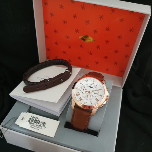 Jam Tangan Pria Fossil FS4991 Grant Chronograph Brown Leather Watch