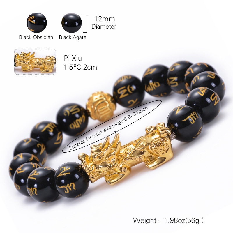 Feng Shui Pixiu Hitam Obsidian Kekayaan Gelang Pasangan Beruntung Gelang Keberuntungan Perhiasan Hadiah 815B3