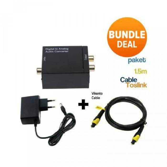 Paket Kabel Toslink 1.5M &amp; CONVERTER Optic Digital to RCA Analog Audio - Paket Hemat