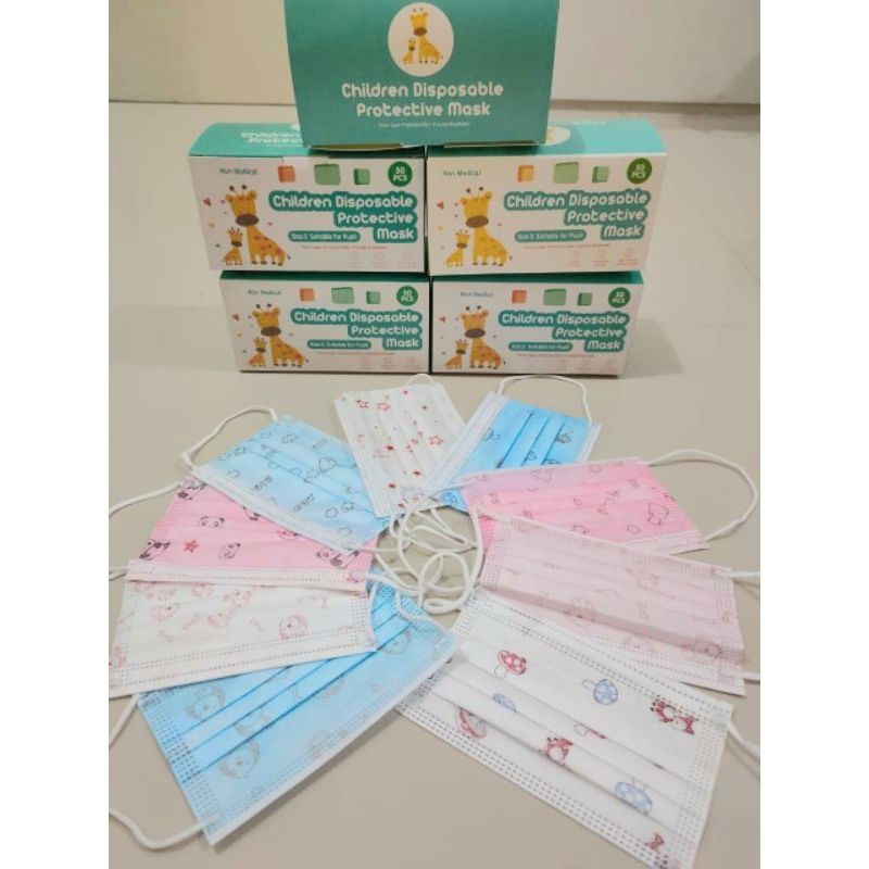 Ready siap kirim masker anak 3ply karakter 1box isi 50pcs