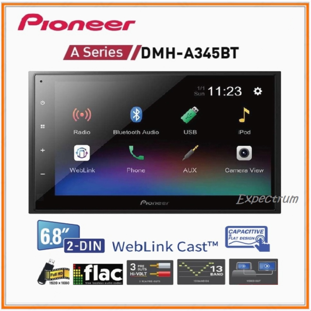 Pioneer DMH-A345BT / A345BT Double Din Head Unit 6.8&quot; WEBLINK CAST
