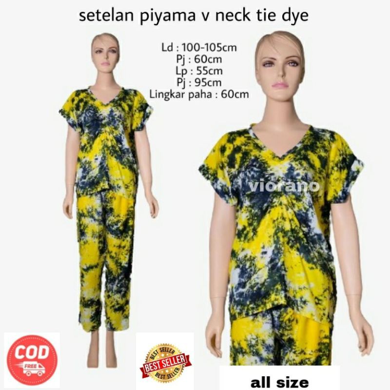 Tie Dye Pajamas 1 Set  Setelan Celana Panjang / Tie Die Piyama Set Panjang Wanita Katun Adem Premium