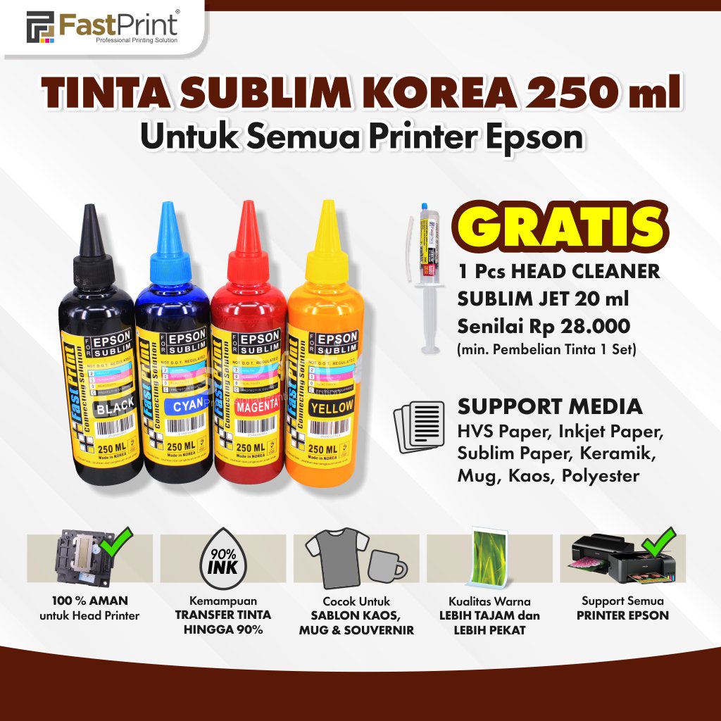 Tinta Refill Sublim Sublime Korea Epson 250 ML 1 Set 4 Warna