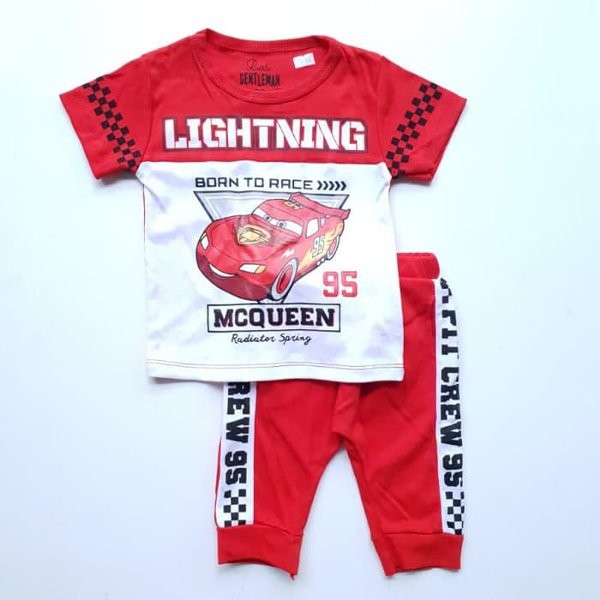 Baju Setelan Anak Bayi Laki Cowok Kaos Cars Lightning McQueen