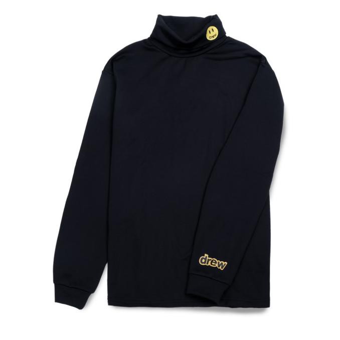 ( BISA COD ) Drew House Mascot Turtleneck Long Sleeve T-Shirt Black - S TERPERCAYA [Kode 1|Kode