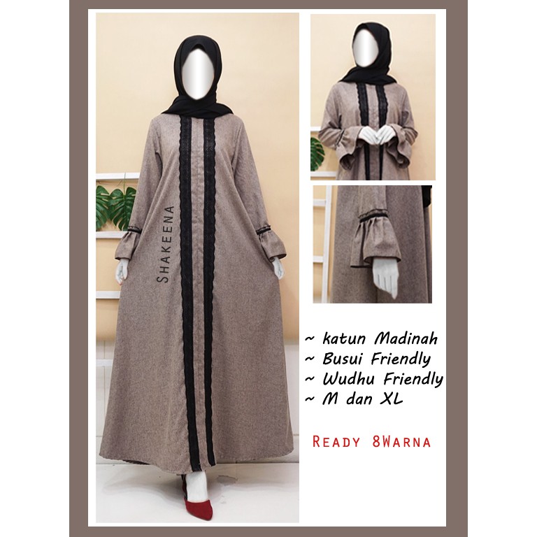 Busana muslim gamis wanita terbaru katun madinah full renda