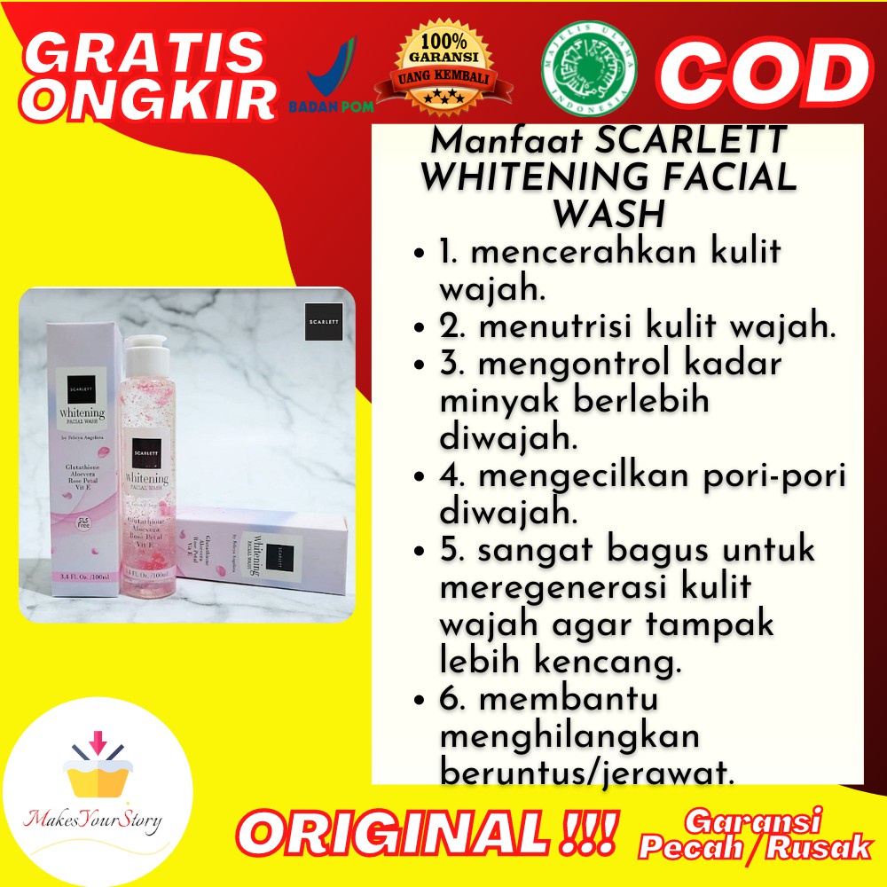 SCARLETT WHITENING FACIAL WASH ORIGINAL PEMUTIH WAJAH SCARLET WHITENING PEMBERSIH PENCERAH WAJAH