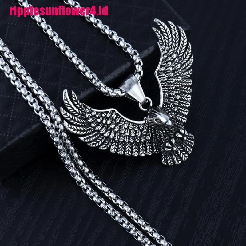 Kalung Rantai Liontin Burung Elang Terbang Ala Vintage Bahan Stainless Steel Untuk Wanita