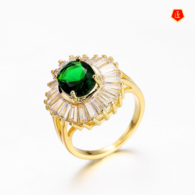 [Ready Stock]Fashion Creative Emerald Diamond Ring Women's Jewelry