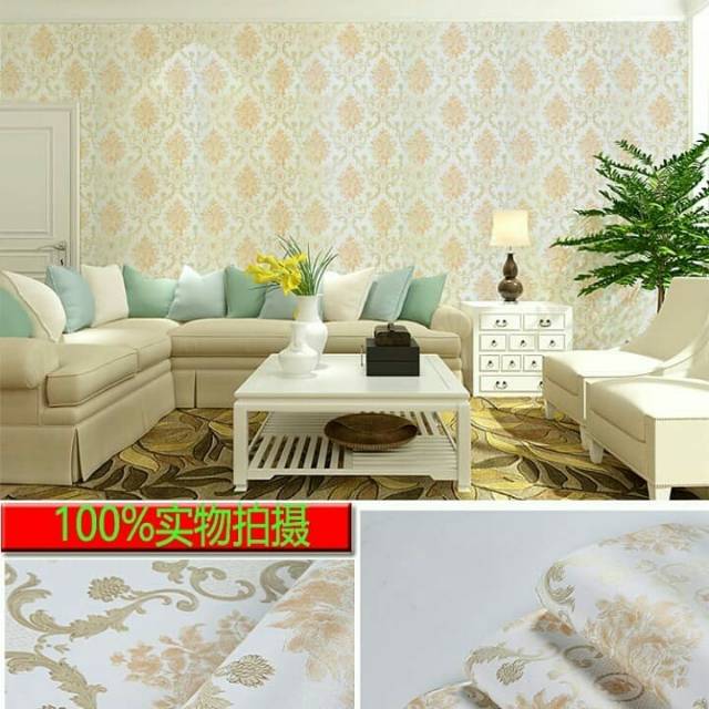 Wallpaper Dinding Motif Batik Gold Krem Ukuran Panjang 10Meter x Lebar 45CM