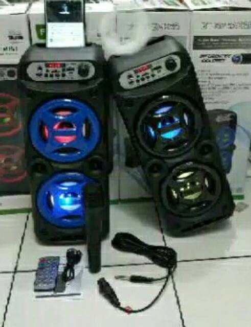 SPEAKER BLUETOOTH F4217/JL1878 GRATIS MIC KARAOKE/SALON AKTIF WIRELESS DUAL SPAEKER PORTABLE USB LED