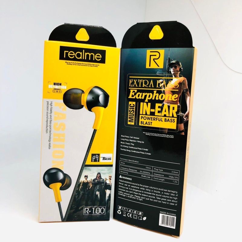 Earphone Realme R-31/R-34/R-42/R-100 Buds Stereo Extra Bass Handsfree Headset +Mic R32 R34 R42 R100