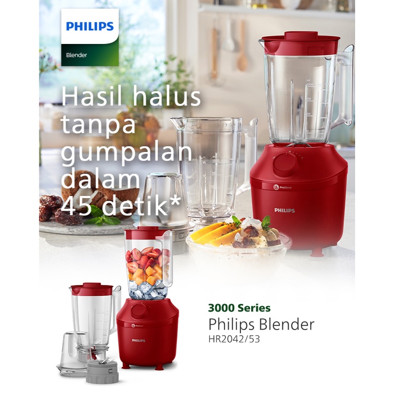 PHILIPS Blender Plastik 1L HR2042/53 Bonus 1 Gelas Besar (Ready Warna Putih)