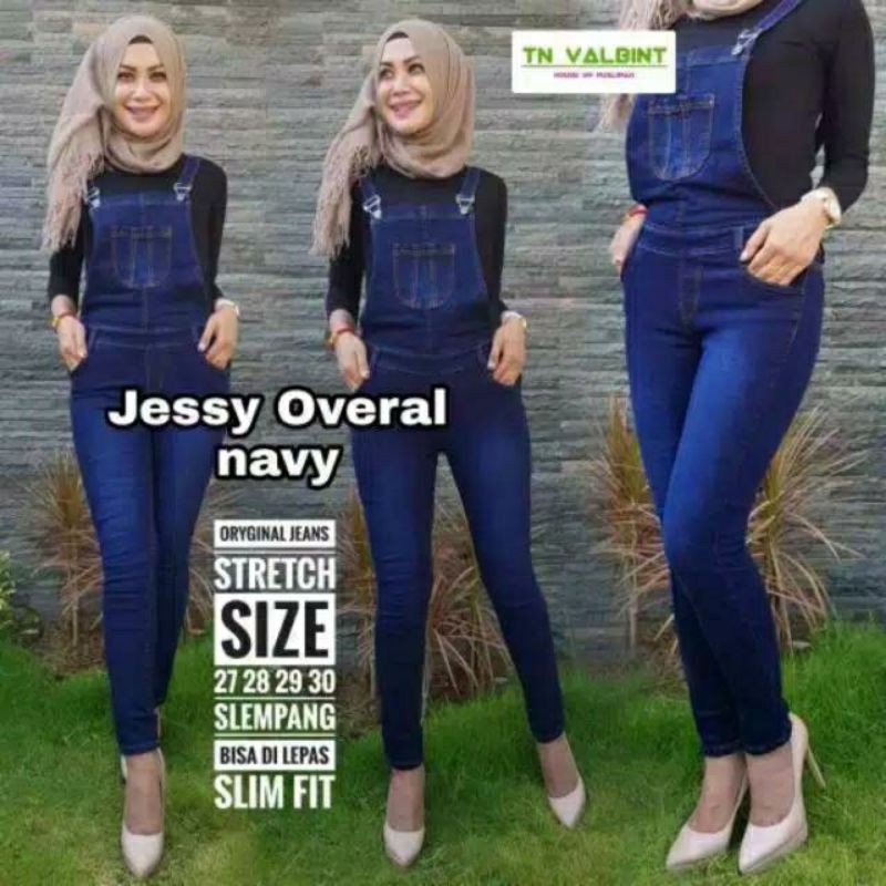 (Bisa COD) Celana Overall Jeans Wanita warna navy // Celana Overall Jeans Wanita Murah