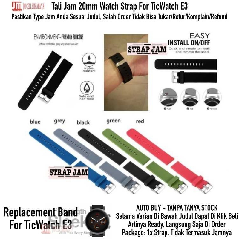 Tali Jam Mobvoi Ticwatch E3 - Strap 20mm Silikon Polos Dengan Buckle Silver