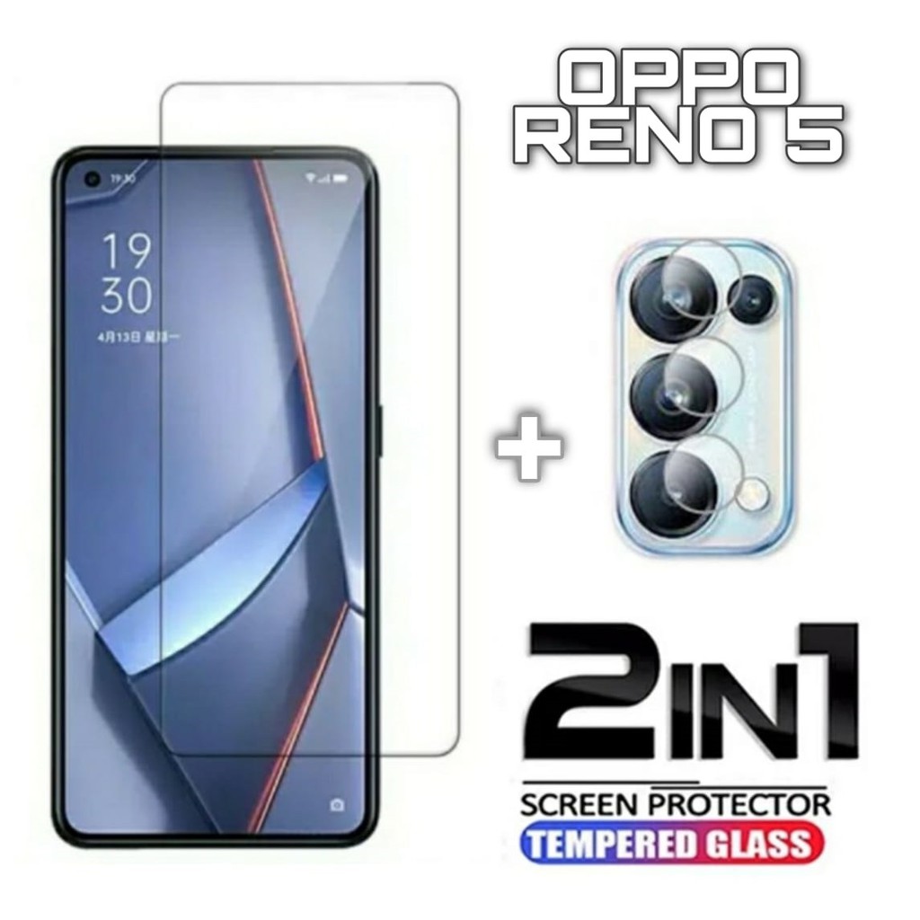 NEW! PROMO Paket 2 IN 1 OPPO RENO 5 5G Tempered Glass Pelindung Layar Anti Gores FREE TG Camera