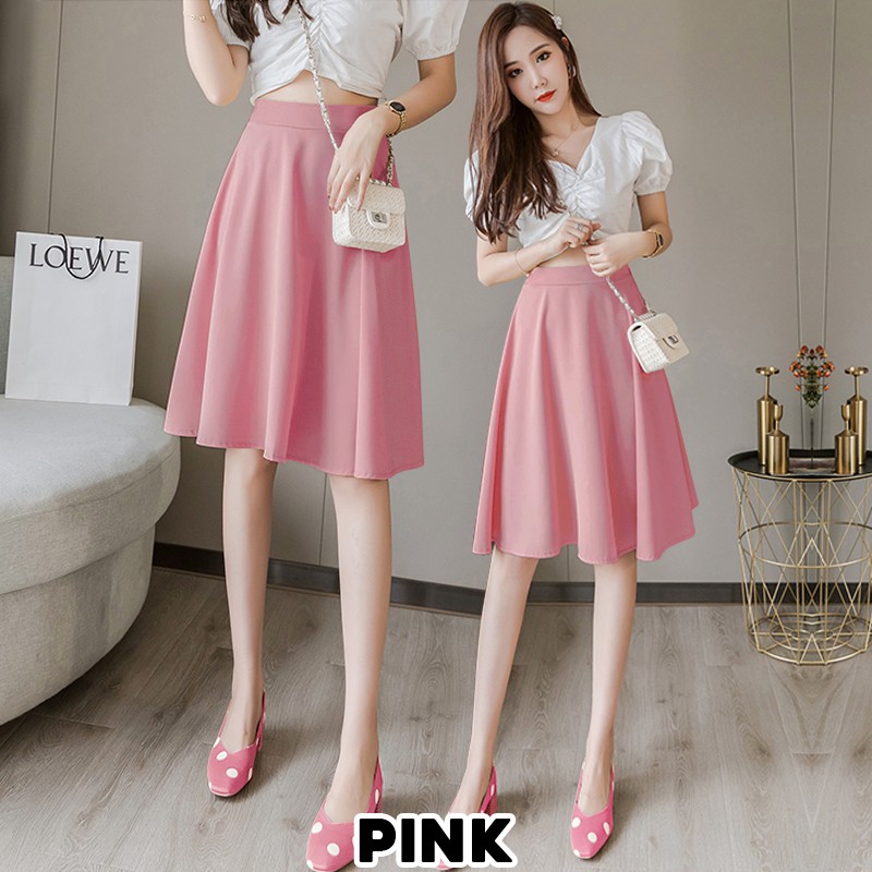 KARAKOREA R786 MIDI Flare A-Line Skirt Rok Flare Rok Midi/Rok Korea Skirt-786/Pink