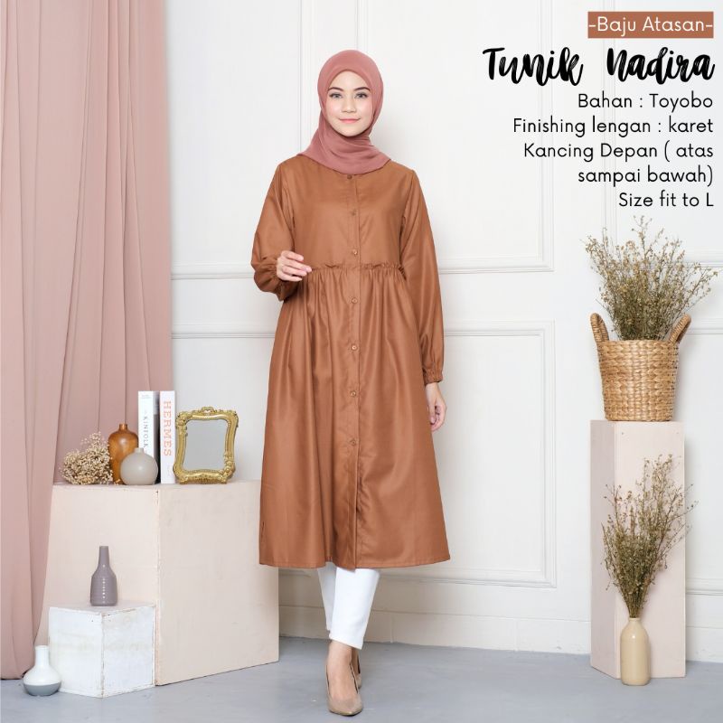 New-Tunik Wanita Toyobo/Baju Atasan Polos_Tunik Nadira Rempel Kancing Depan -Bahan Toyobo Premium