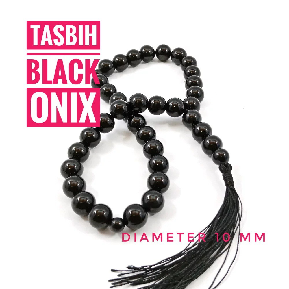 TASBIH BATU GIOK BLACK ONIX DIM 10MM ISI 33 BUTIR AKSESORIES PERLENGKAPAN IBADAH SHOLAT DZIKIR FASHION MUSLIM