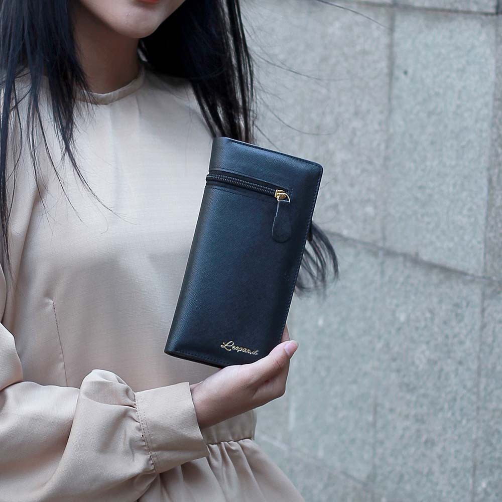 Dompet Panjang Wanita Fashionable / Wallet Female model Kekinian Motif Polos || Warna Hitam - 462