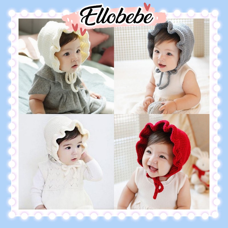 ❤ ELLOBEBE ❤ Topi bayi / Topi bonet renda rajutan import / topi bayi rajut lucu import / topi rajut 