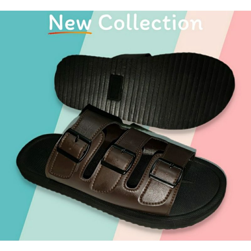 Sandal Slider Mules 001VZ Black Pria Big size 44-49 Sendal Kulit Tebal Size JUMBO Semi formal, 47