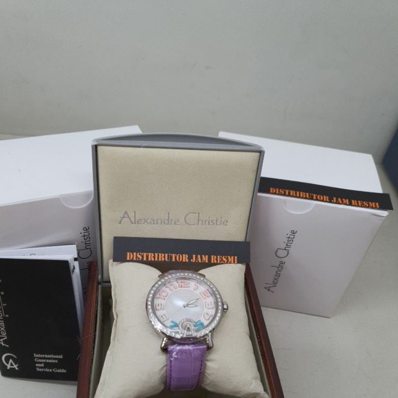 Jam Tangan Wanita Alexandre Christie AC2391LH AC 2391 LH AC2391 LH AC 2391LH Silver Purple Leather