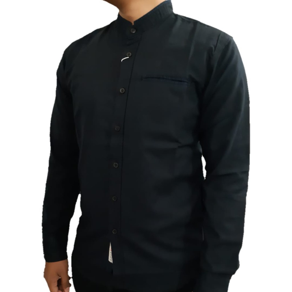 Jual Kemeja Kerah Sanghai Hitam (Polos) | Shopee Indonesia