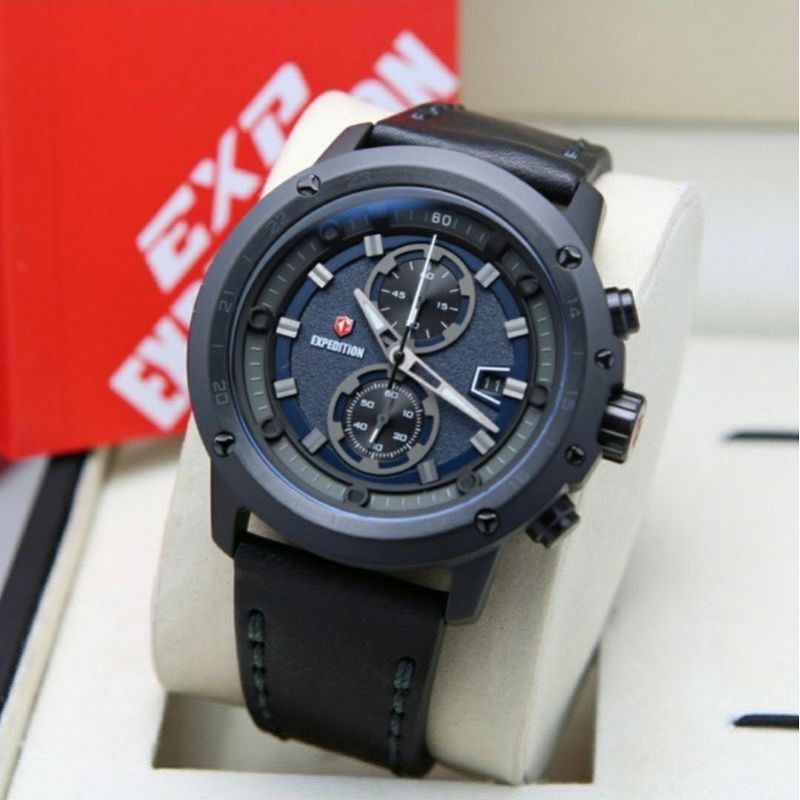 Jam Tangan Expedition E 6820 Pria / E6820 M Full Black Dial Blue Original