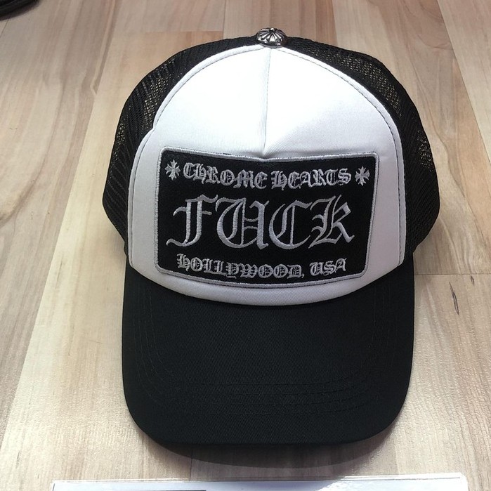 Chrome Hearts FUCK Hollywood Trucker Hat White Best NxN Quality