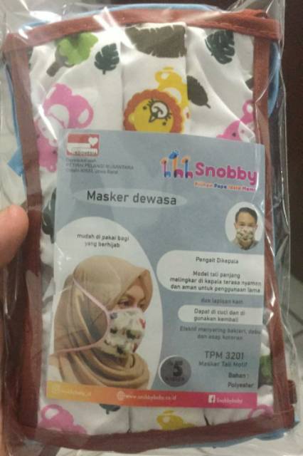 SNOBBY 1pcs Masker Kain Corona / Masker Murah / Masker Cuci / Masker Jilbab / Masker Tali Motif