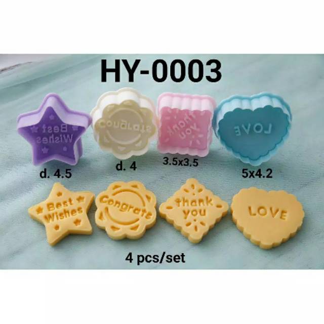 Plunger Cetakan Kue Kering fondan Mix 1 set isi 4 Model Love Bintang Bunga Kotak