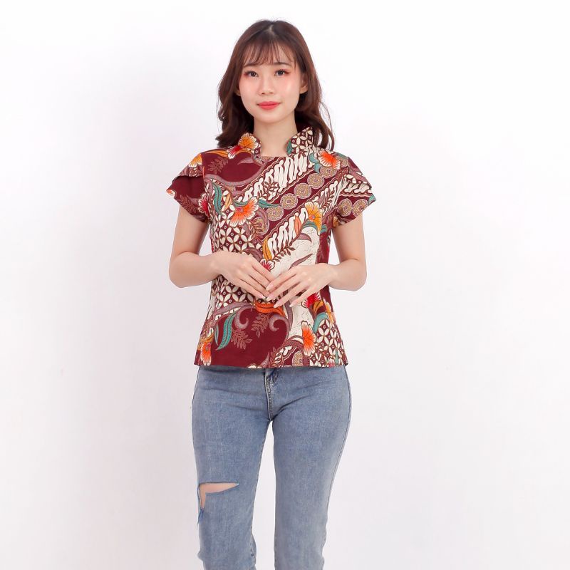 Batik wanita - Atasan blouse batik wanita fashion 569-MAROON