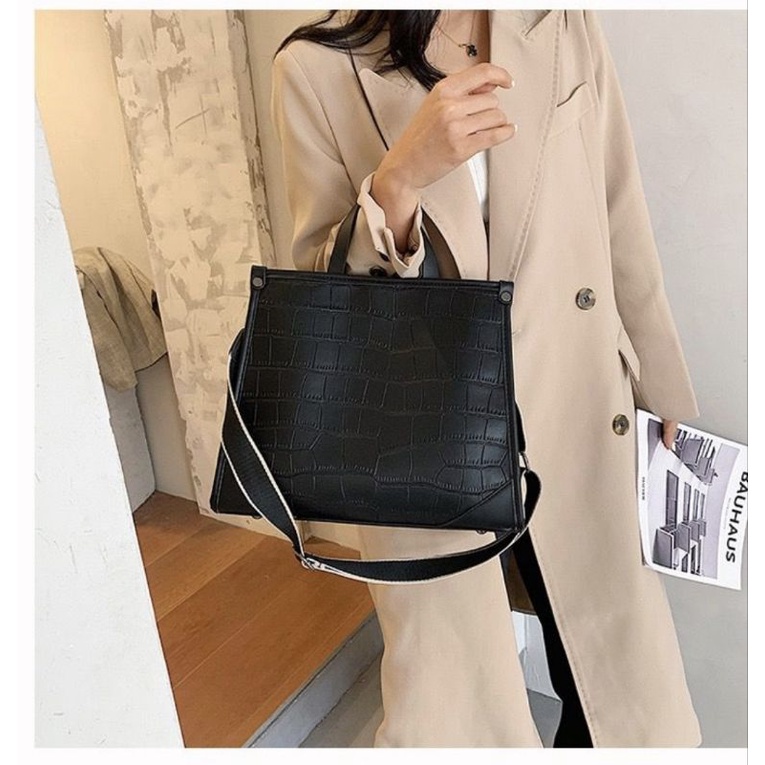 NAOMI - Laurece Hand Bag Motif Croco 4 variasi mix canvas strap- Cross Bag Import - Tas harian - Daily bag - tas formal - Tas Kerja Kulit Sintetis - Fashion Bag Wanita - Tas Traveling - Tas Naomi - Naomi Bag