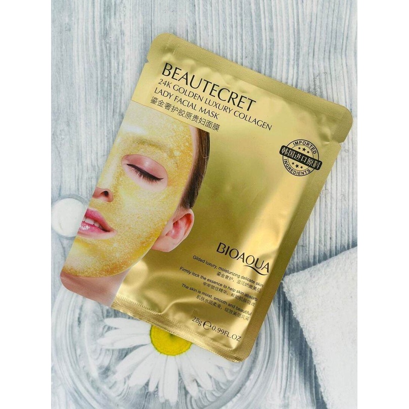 [COD] Bioaqua 24K Golden Luxury Collagen Face Mask 28g Membantu Memperbaiki Keadaan Kulit Area Sekitar Mata