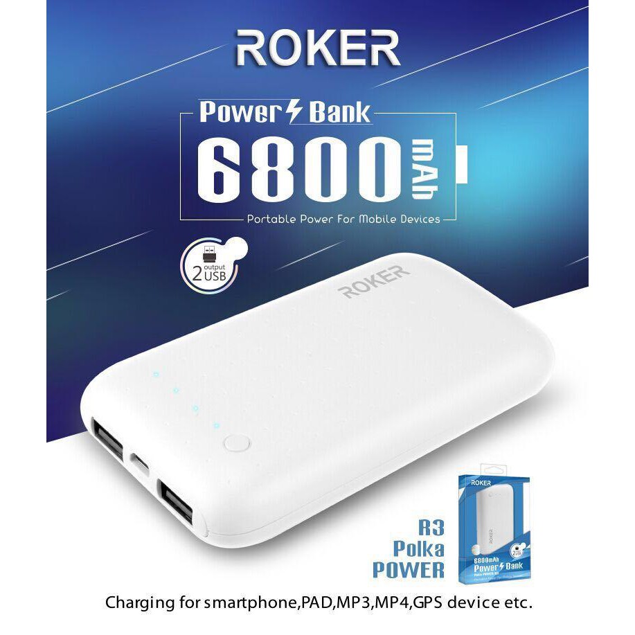 Powerbank Roker R3 Polka 6800 mAh Dual USB Slim Fast Charging Robot dari toko Aksesoris Serba Hp