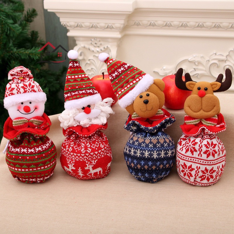 

merry christmas candy bag tas serut pouch untuk hadiah natal santa snowman reindeer bahan kain tebal kado hampers lucu xmas ornament kantong permen bungkus kain kado
