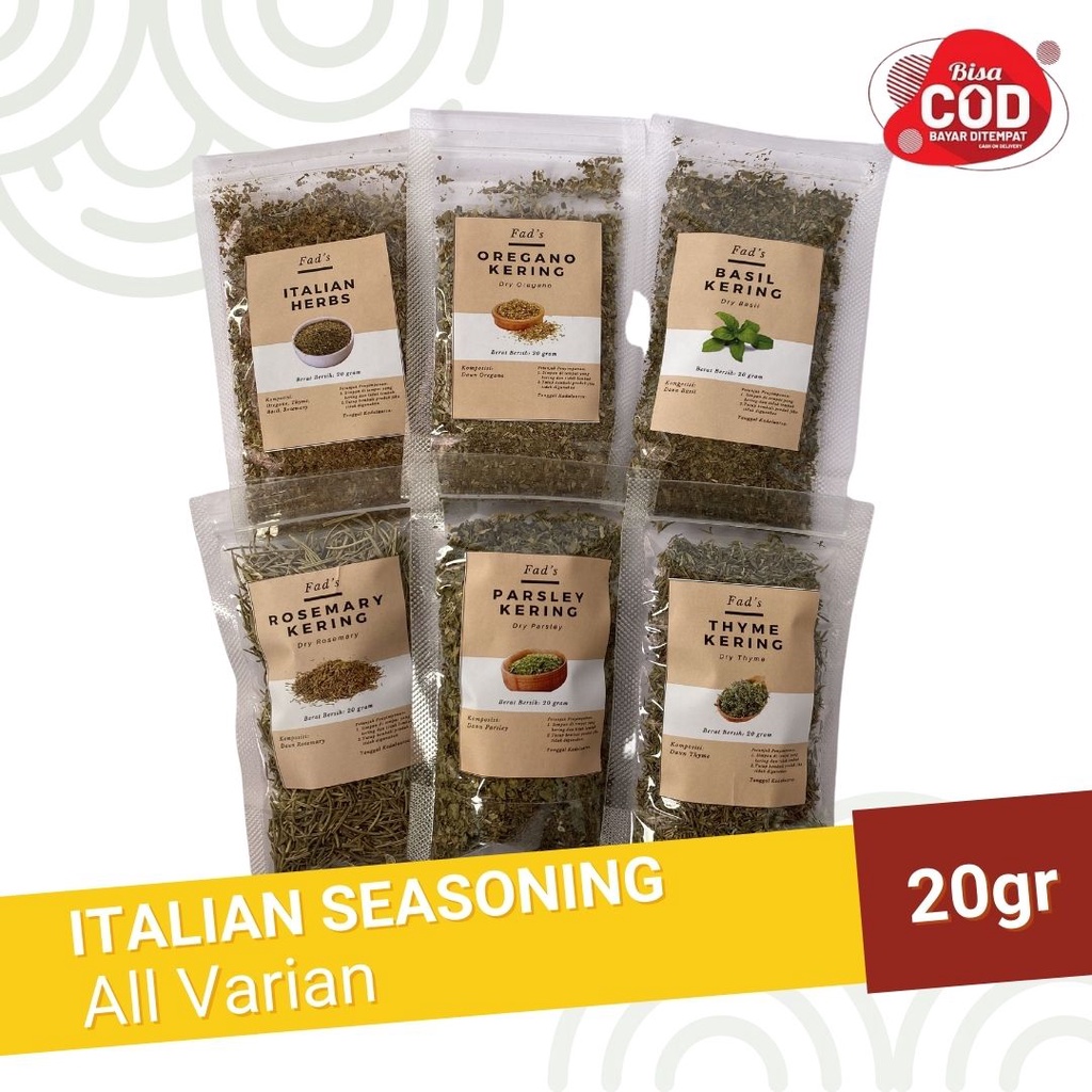 Fad's Italian Herbs 20gr - Basil Oregano Parsley Peterseli Rosemary Thyme Italian Spices Italian Seasoning