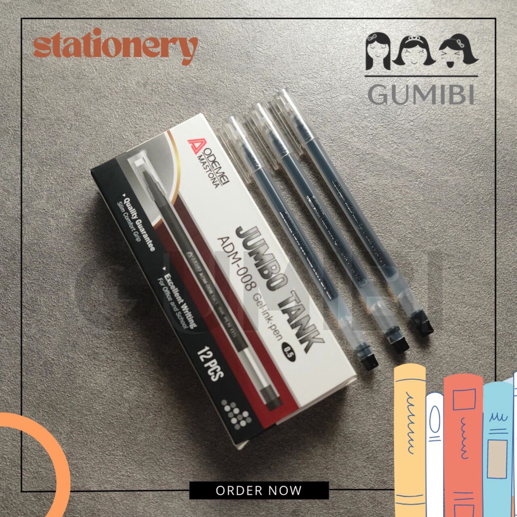 

12 PCS PULPEN JUMBO TANK BOLPEN GEL HITAM POLOS PAKET LUSINAN GROSIR TERMURAH