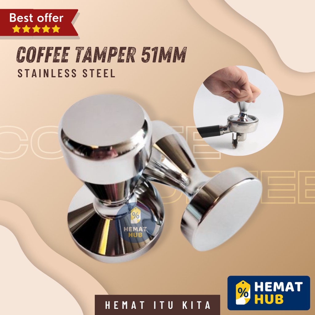 Tamper Kopi Coffee Espresso Tamping Peralatan Perlengkapan Bubuk Stainless Steel Flat 51mm Plated