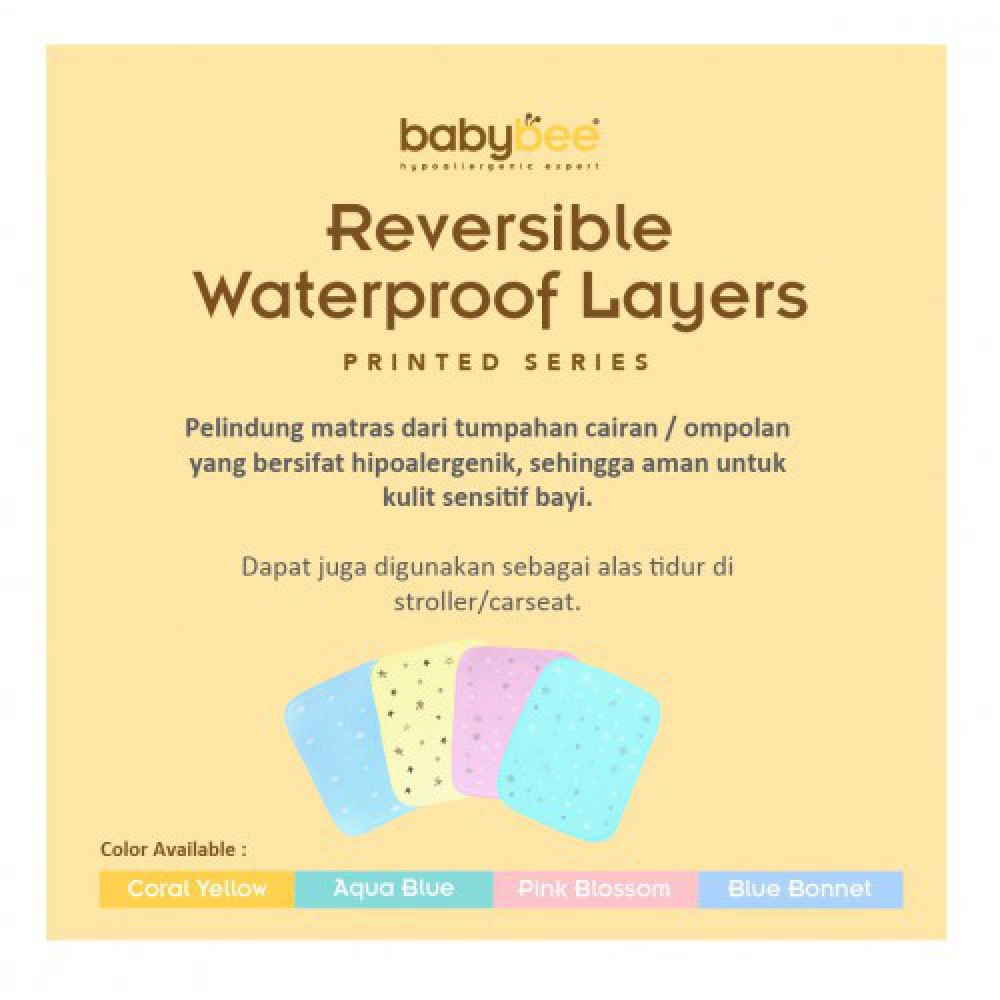 Babybee Perlak Alas Ompol Bayi Reversible Waterproof Layer - Printed (Tersedia Pilihan Warna)