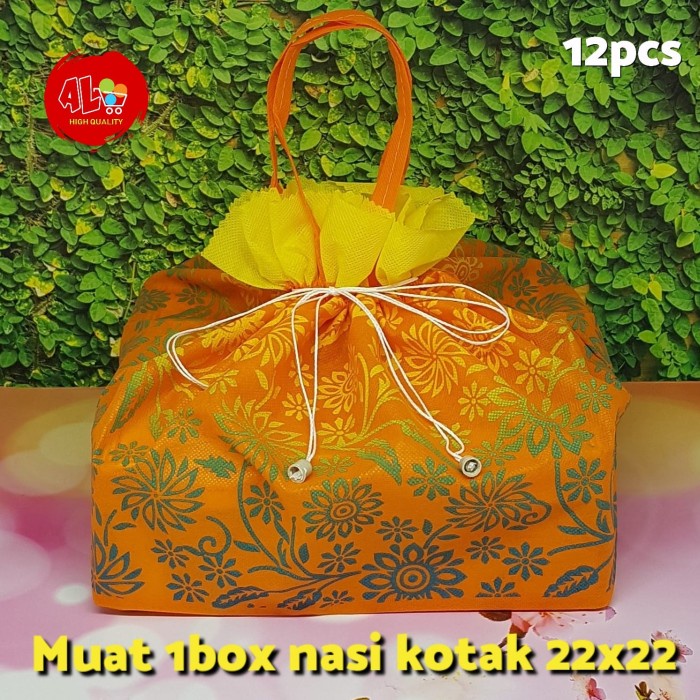 SALE 12pc Tas Kain Serut Spunbond Sablon Motif Hajatan Syukuran Besekan 22 - Orange