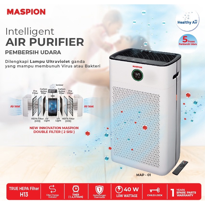 MASPION MAP 01 AIR PURIFIER DOUBLE HEPA FILTER H13 LUAS 50M2 / MAP01