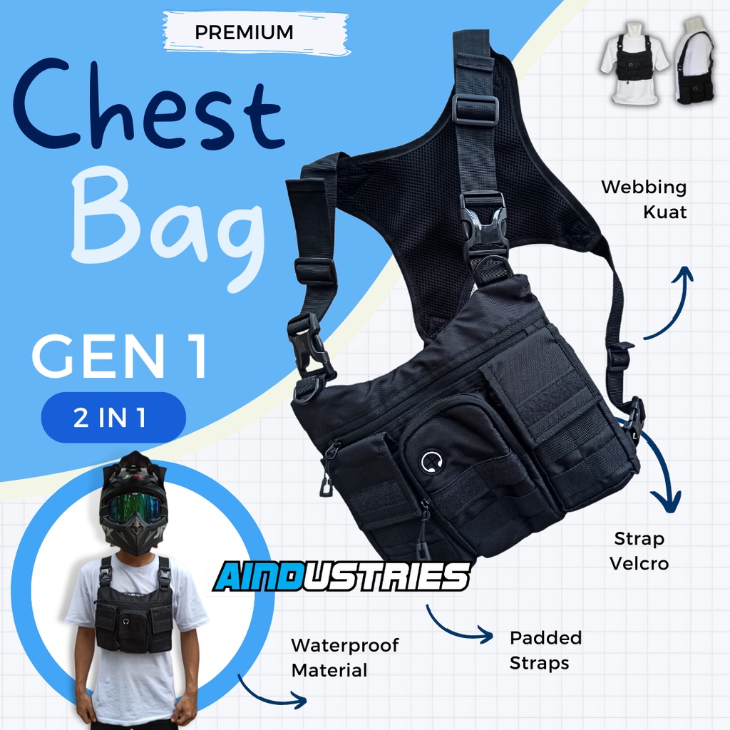 Tas Depan Dada Model Rompi Harnest 2 In 1 Selempang Dada Vest Multifungsi