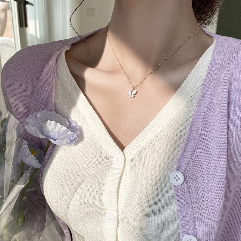 [MHANG]Kalung Jepang dan Korea Kalung kupu-kupu warna akrilik Rantai klavikula liar yang dipersonalisasi Kalung Kesehatan