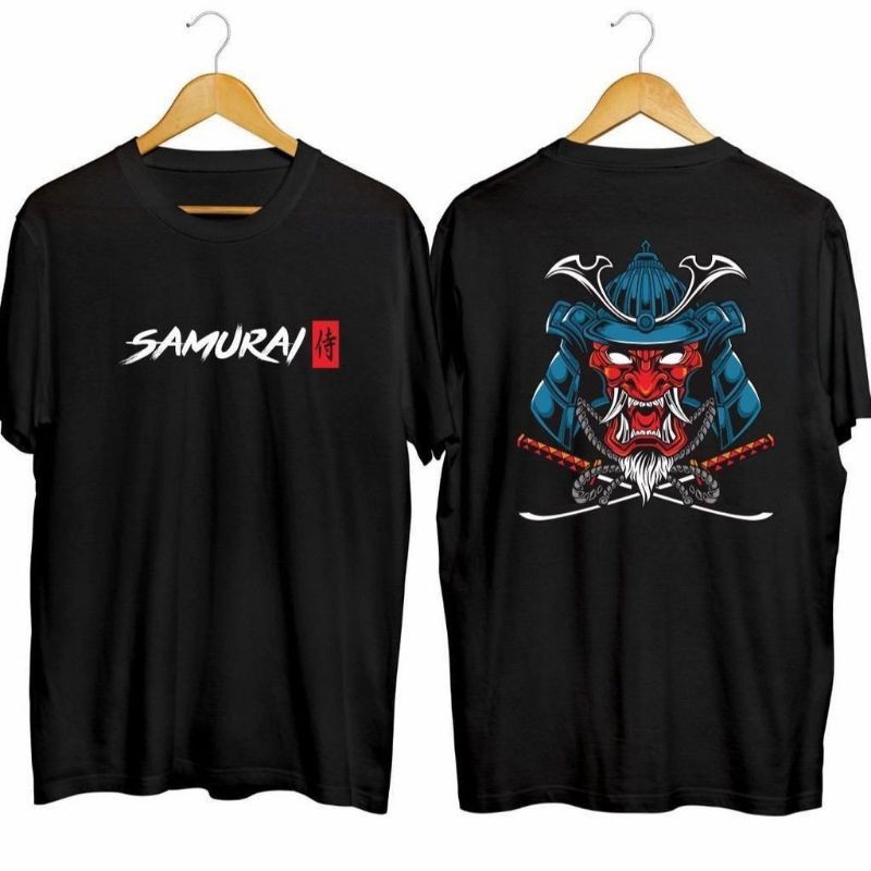 Fourfashion Kaos Pria Kaos Distro SAMURAI TENGAH LOGO MERAH  Black BC158