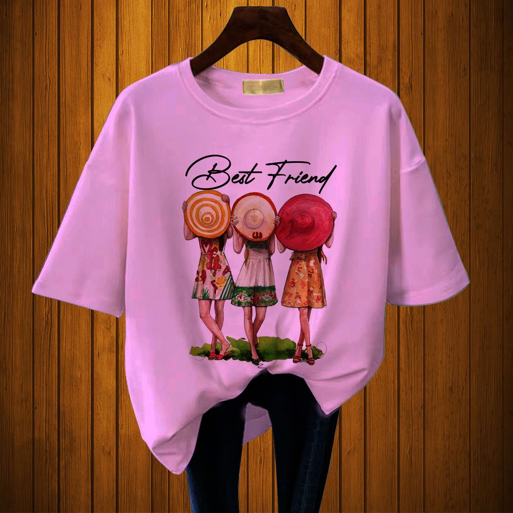 CALVIERO SHOP - BAJU KAOS WANITA DEWASA PRINT CASUAL BEST FRIEND