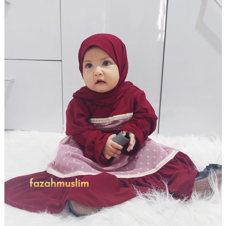 Gamis tille bayi dan anak, Gamis set hijab bayi, gamis pesta, dress muslim bayi, gamis renda bayi, gamis simpel