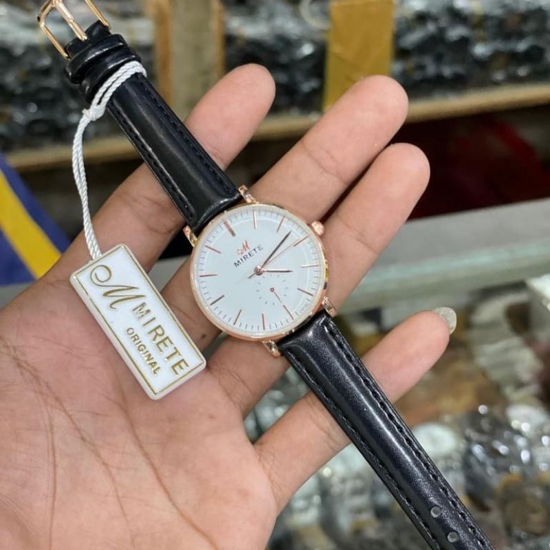 Jam Tangan Wanita MIRETE Tali Kulit Original Tahan Air  Water Resistance Analog Kuarsa | Jam Tangan Cewek Original Strap Kulit Mirete | Fashion Wanita Free Batrai Cadangan