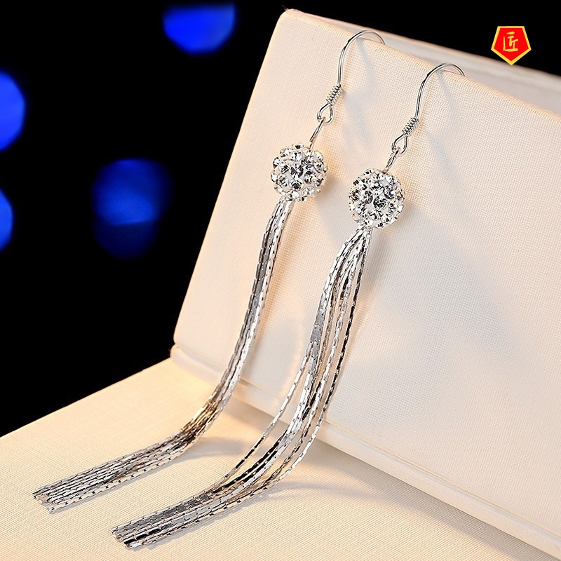 [Ready Stock]Fashion Elegant Tassel Full Diamond Earrings